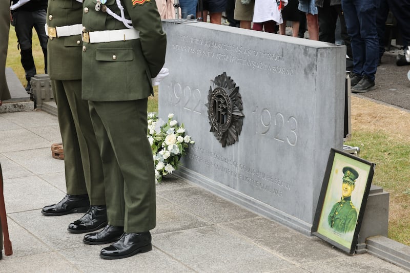 The annual national commemoration honouring General Michael Collins and President Arthur Griffith took place at Glasnevin Cemetery, Dublin, on Sunday. Photograph: Alan Betson/The Irish Times

