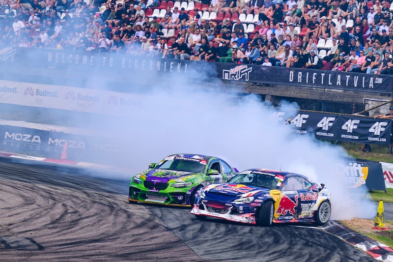 Conor Shanahan negotiates a tight bend during the European Drift Masters in Riga, Latvia, in July. Photograph: Mihai Stetcu
