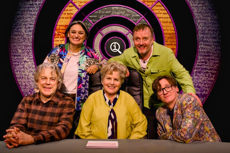 Alan Davies with Zoe Lyons, Sandi Toksvig, Chris McCausland and Ed Byrne on QI. Photograph: Freemantle/BBC