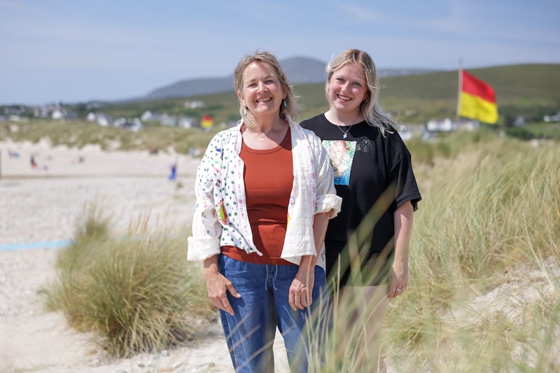 Edel and Molly Quinn on Keel beach in Achill, Co Mayo. Photograph: Enda O'Dowd