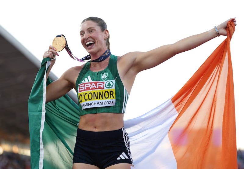 Kate O'Connor with her gold medal from the heptathlon. Photograph: Annabel Lee-Ellis/PA