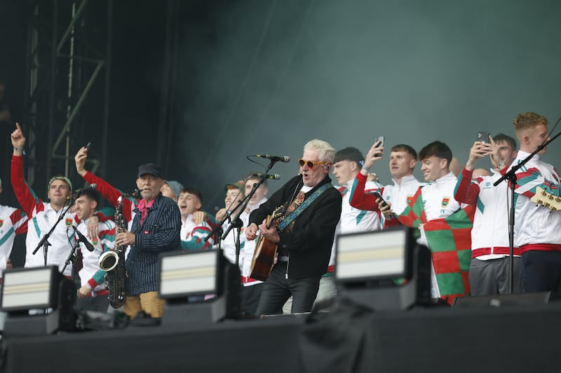 Electric Picnic: The Saw Doctors with the Mayo All-Ireland-winning team. Photograph: Nick Bradshaw/The Irish Times