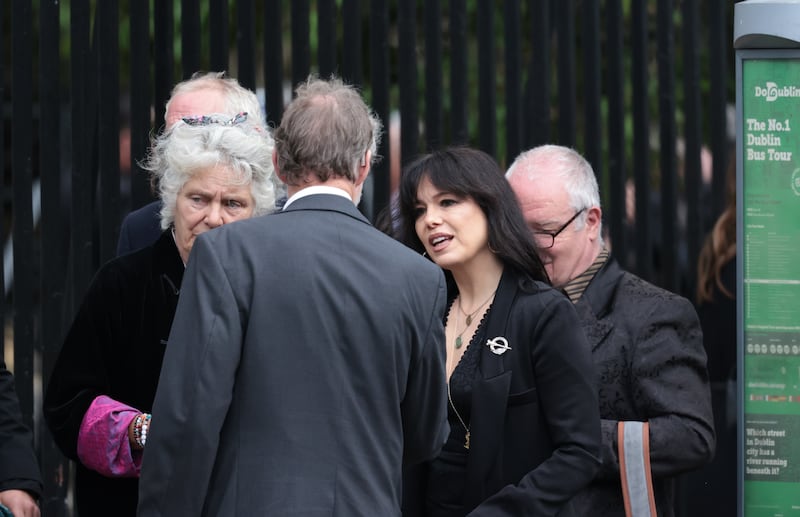 Imelda May (right) pictured arriving for the funeral of Glen Hansard at St Patrick's Cathedral in Dublin City Centre this afternoon. Photograph: Colin Keegan, Collins, Dublin
