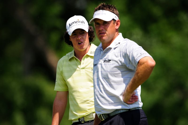 Rory McIlroy and Lee Westwood during a practice round ahead of the 2009 US PGA Championship at Hazeltine National Golf Club in Chaska, Minnesota. Photograph: Sam Greenwood/Getty Images