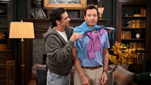 John Stamos and host Jimmy Fallon during Tonight Show Verticals: “Who Billionaire? Me Billionaire.” Part 8 (Photo by: Todd Owyoung/NBC)