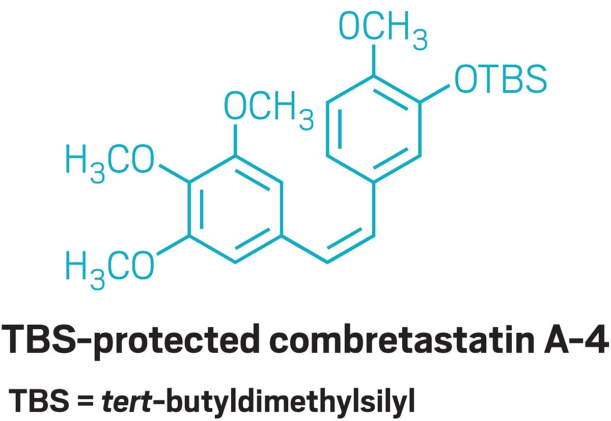 The structure of TBS-protected combretastatin A-4. TBS stands for <i>tert</i>-butyldimethylsilyl.