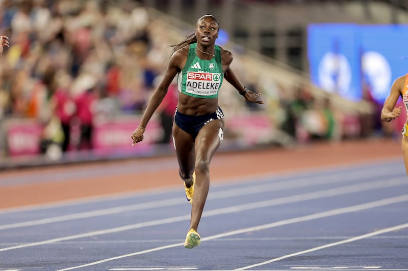 Ireland’s Rhasidat Adeleke finishes in second place in the 200m at the European Championships. Photograph: Morgan Treacy/Inpho