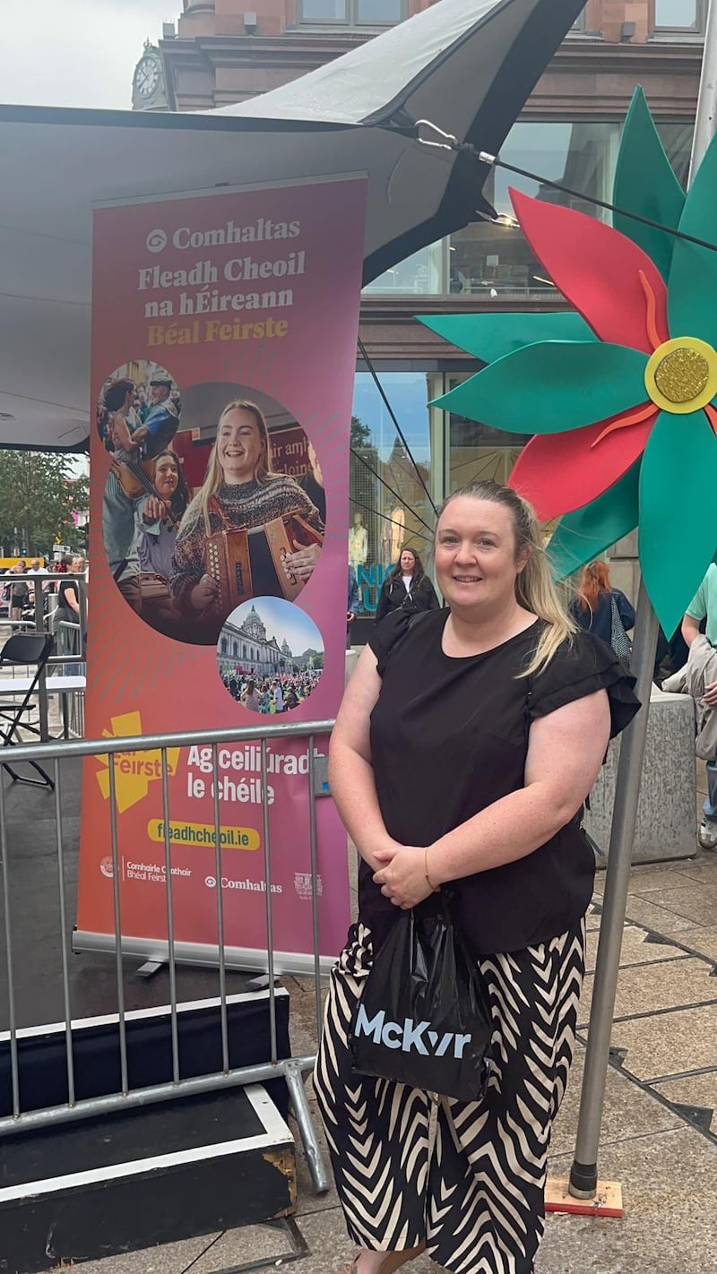 Louise Meleady from Belfast is looking forward to a joint session between a Lambeg drummer and bodhrán player. Photograph: Seanín Graham