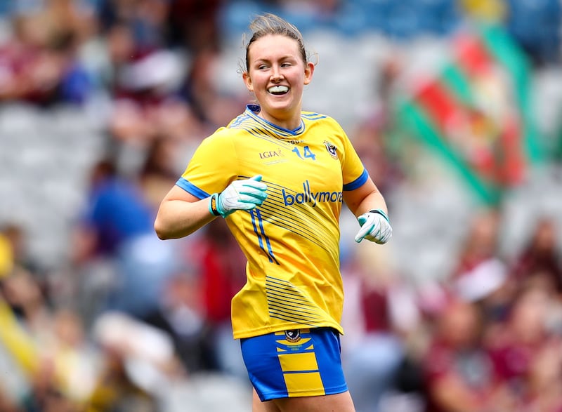 Roscommon's Aisling Feely celebrates scoring her side’s second goal in Sunday's All-Ireland Intermediate Football Championship final against Fermanagh at Croke Park. Photograph: Grace Halton/Inpho