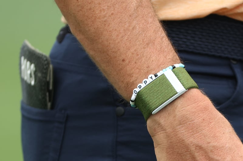 Rory McIlroy wearing a Whoop wristband during a practice round at Augusta National Golf Club. Photograph: Patrick Smith/Getty Images