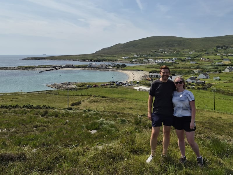 Michelle Doocey, bean an tí at Coláiste Acla on Achill Island, Co Mayo, with her husband.