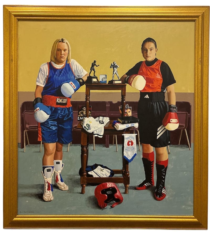 Katie Taylor and Belfast boxer Alanna Audley by Paul MacCormaic