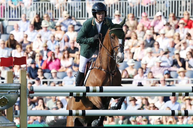 Cian O’Connor competing in the RDS for the Aga Khan Trophy on Friday. Photograph: Alan Betson