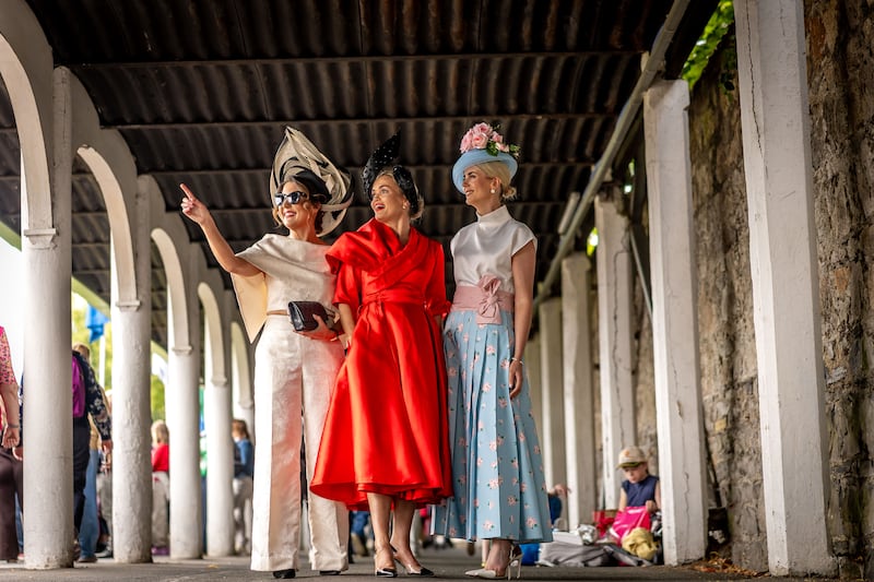 Louise Murphy from Tramore, Anne Malone from Offaly and Jenny Ryan from Roscommon at the RDS for Ladies Day. Photo: INPHO/Morgan Treacy