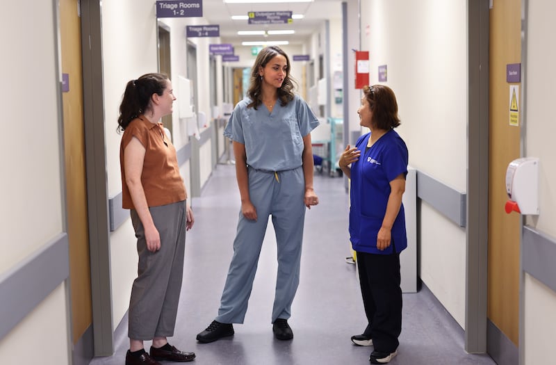 Dr Nikita Bhatt (centre) with Dr Laurann Rabbitt and nurse Ping Zhang (right) at St Vincent’s University Hospital, Dublin.
Photograph: Dara Mac Dónaill/The Irish Times