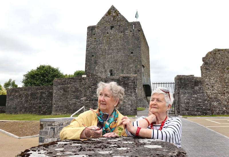 Friends Anne Zonenblick and Ann Scully in front of Athenry Castle. Photograph: Joe O'Shaughnessy