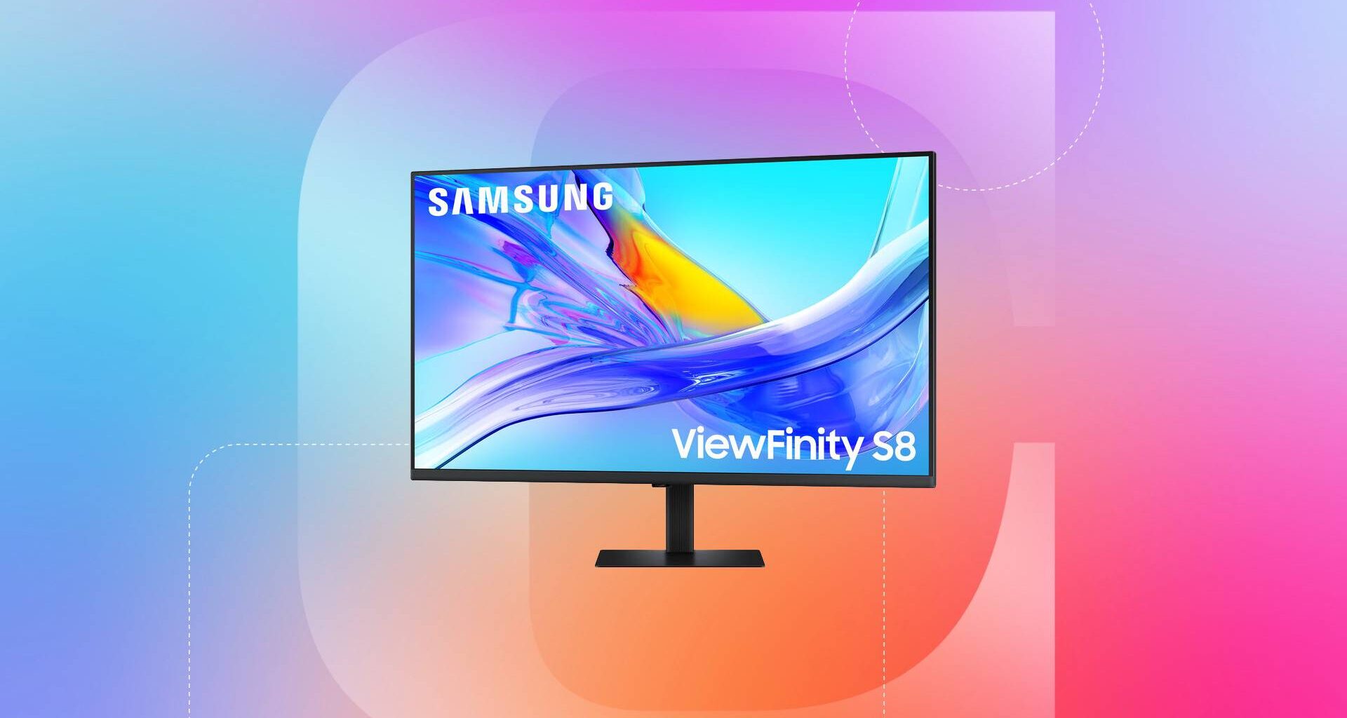 A monitor against a blue, pink and orange gradient CNET background.