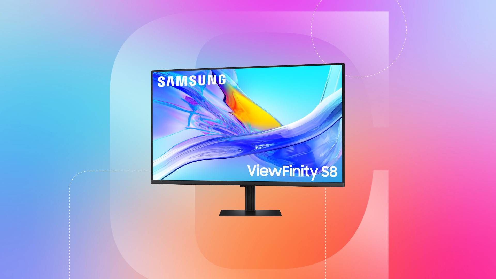 A monitor against a blue, pink and orange gradient CNET background.