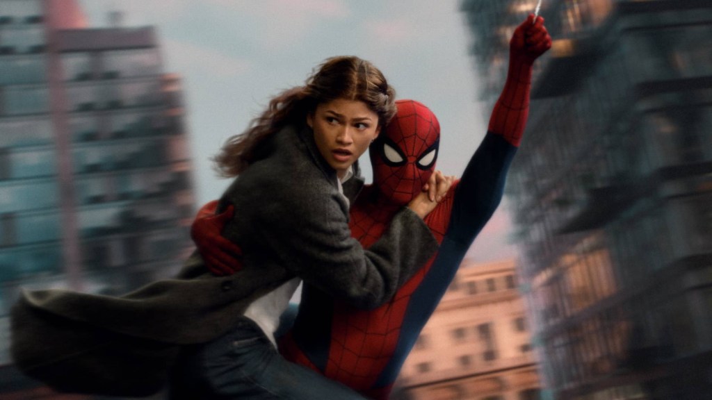 Spider-Man swinging with MJ in Brand New Day