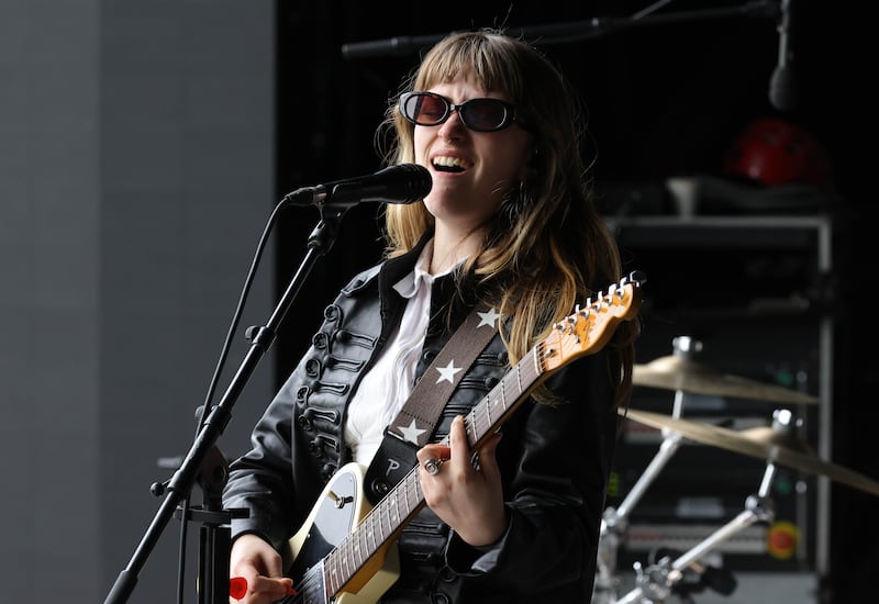 Florence Road lead singer Lily Aron on the main stage in advance of Electric Picnic 2026. Photograph: Colin Keegan/Collins