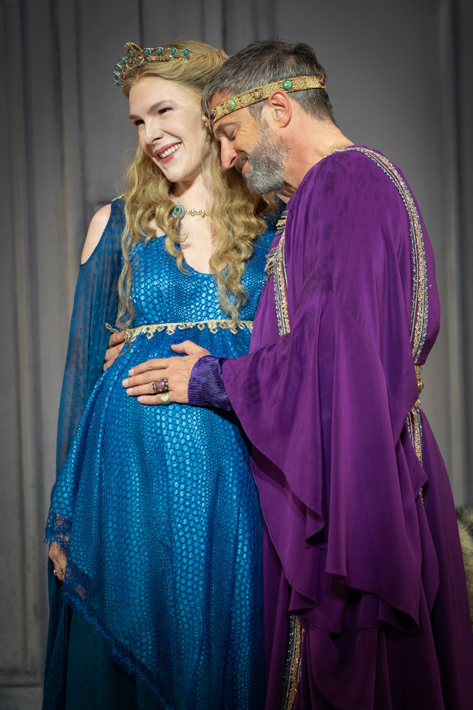 Image may contain Lily Rabe Raúl Esparza Purple Clothing Dress Person Adult Face Head Photography and Portrait