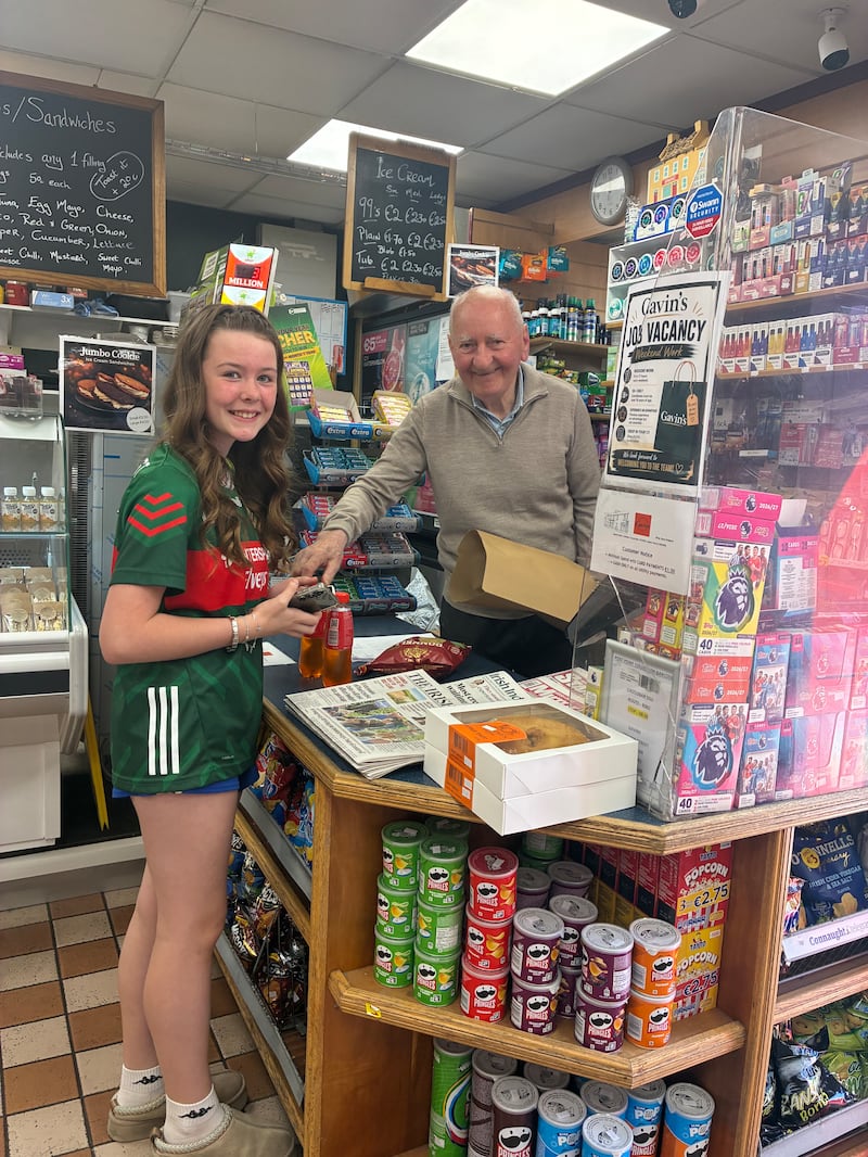Layla Carney with Shane Rodgers at Rodgers' shop in Castlebar. Photograph: Áine Ryan