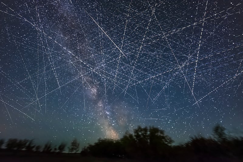 A 30-minute exposure showing a satellite-filled sky. Photograph: Alan Dyer/VWPics/Universal Images Group via Getty Images