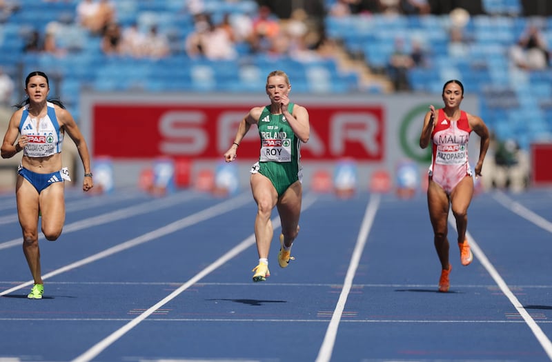 Ireland’s Lauren Roy in action during the first round of the women's 100m race on Monday. Photograph: Morgan Treacy/Inpho