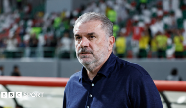 Ange Postecoglou on the sidelines during Al-Nassr's 3-2 win at Al Ettifaq