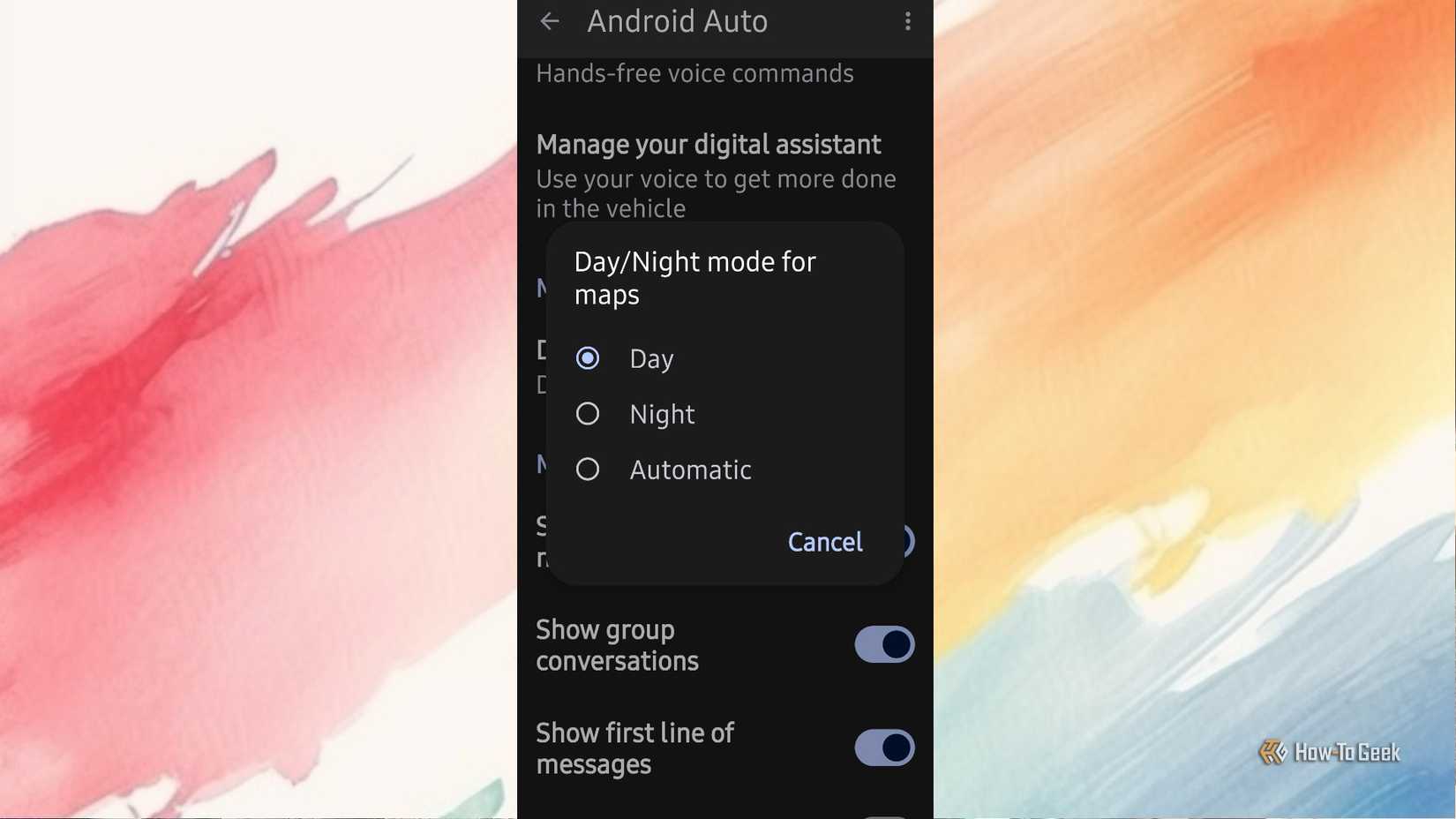 Android Auto day setting in phone