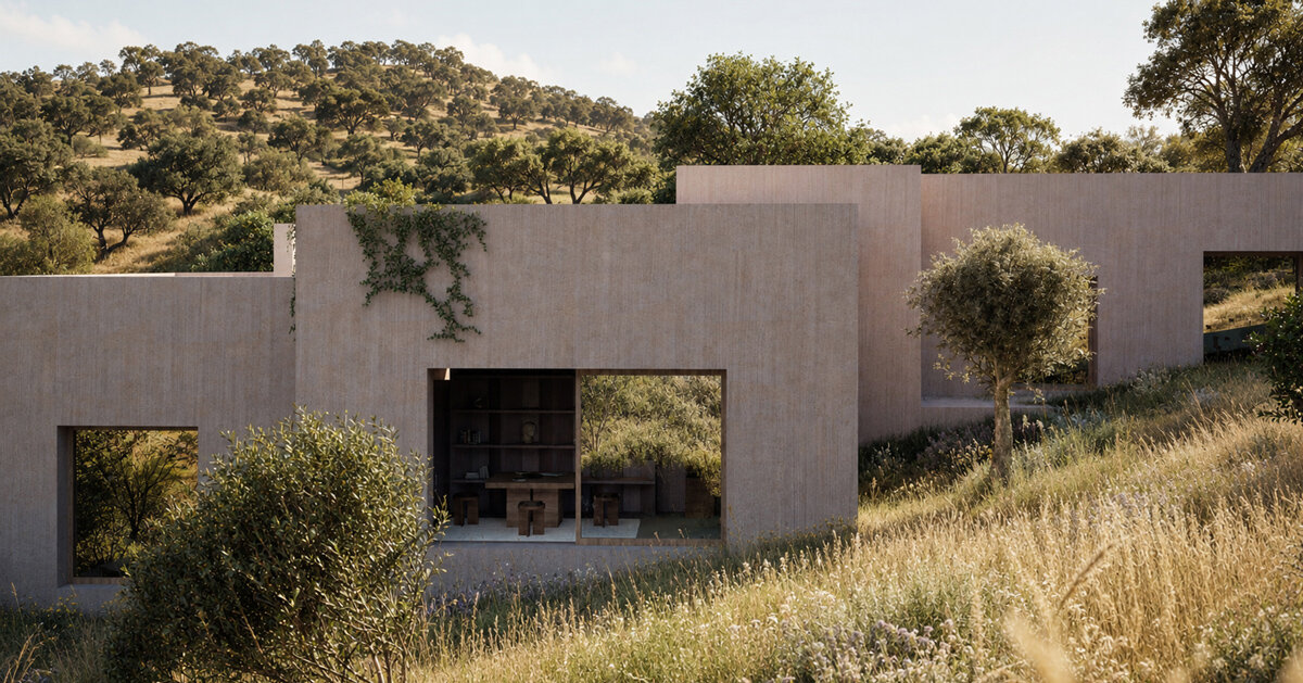 cluster of nine houses unfolds across portugal’s cork-oak landscape