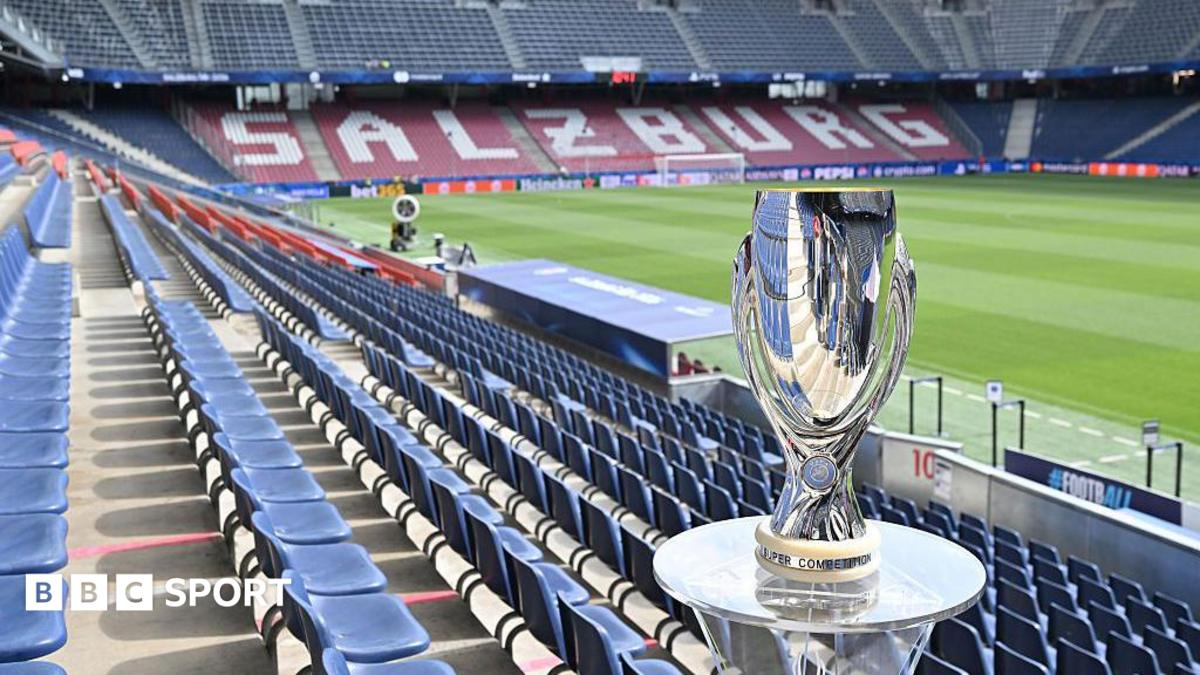 The Super Cup trophy in the Red Bull Arena