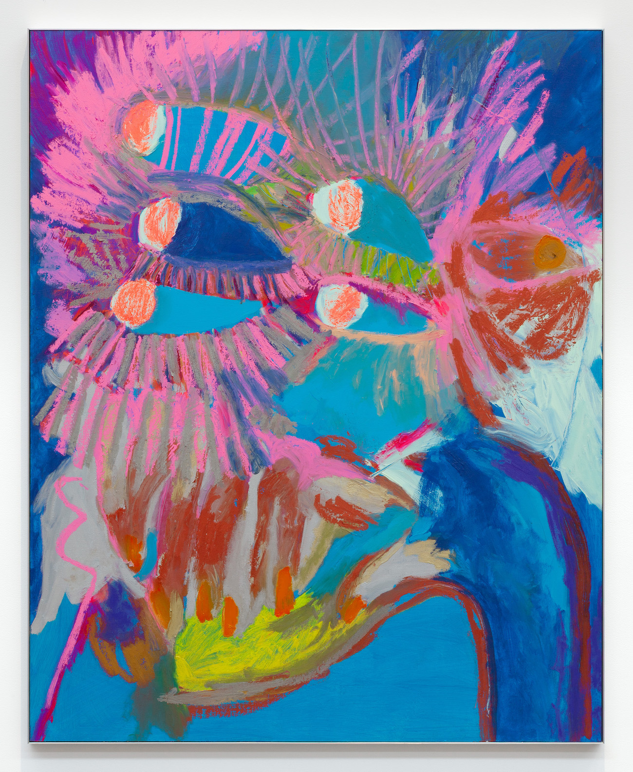 Bianca Beck, Red Sun, 2024. Acrylic and oil on wood panel, with artist-made aluminum frame. 60 x 48 inches. Courtesy of the artist, Uffner & Liu, and the Center for Maine Contemporary Art. (Photo: Art Index)