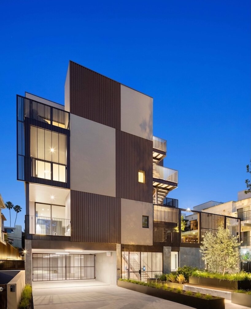 bronze corrugated metal wraps spf:architects' multifamily housing in west hollywood - 10