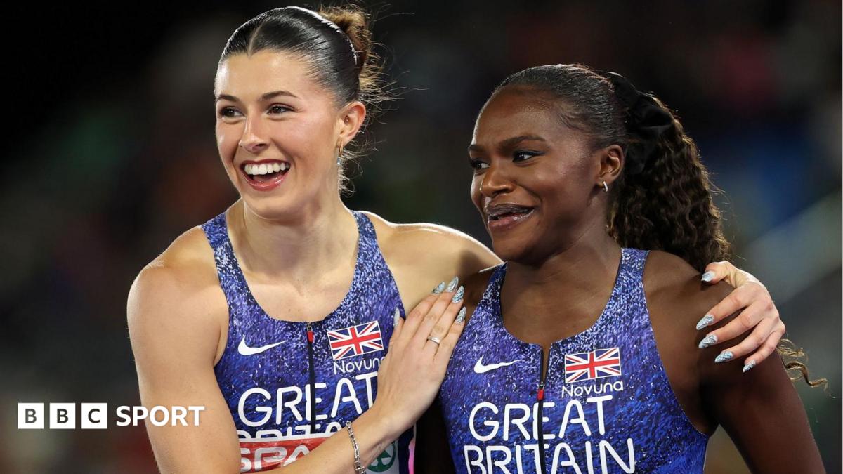Dina Asher-Smith laughs during her post-race interview