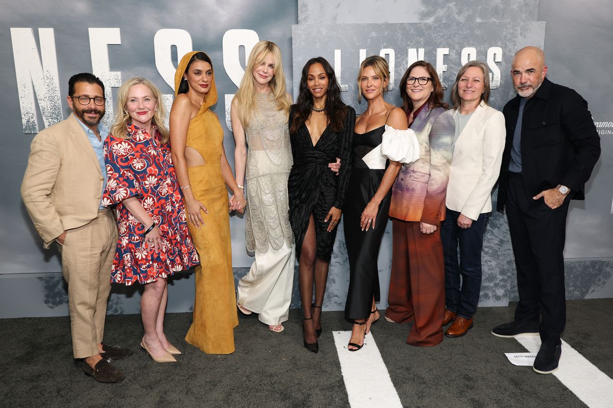 (L-R) David Glasser, Jane Wiseman, Laysla De Oliveira, Nicole Kidman, Zoe SaldaÃ±a, Jill Wagner, Dana Goldberg, Cindy Holland and Michael Friedman at the "Lioness" Season 3 New York Premiere 