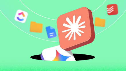 Claude logo emerging above a Gemini logo, surrounded by productivity app icons.