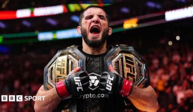 Islam Makhachev celebrates beating Ian Machado Garry