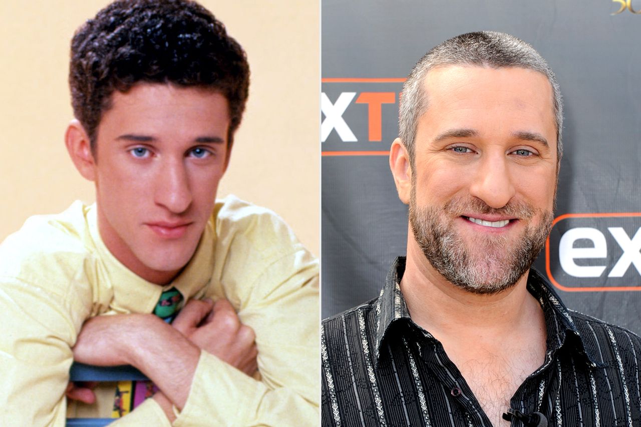 Dustin Diamond as Samuel ‘Screech’ Powers on ‘Saved by the Bell’; Dustin Diamond visits ‘Extra’ at Universal Studios Hollywood on May 16, 2016, in Universal City, Calif.Credit: Courtesy Everett Collection; Noel Vasquez/Getty Images