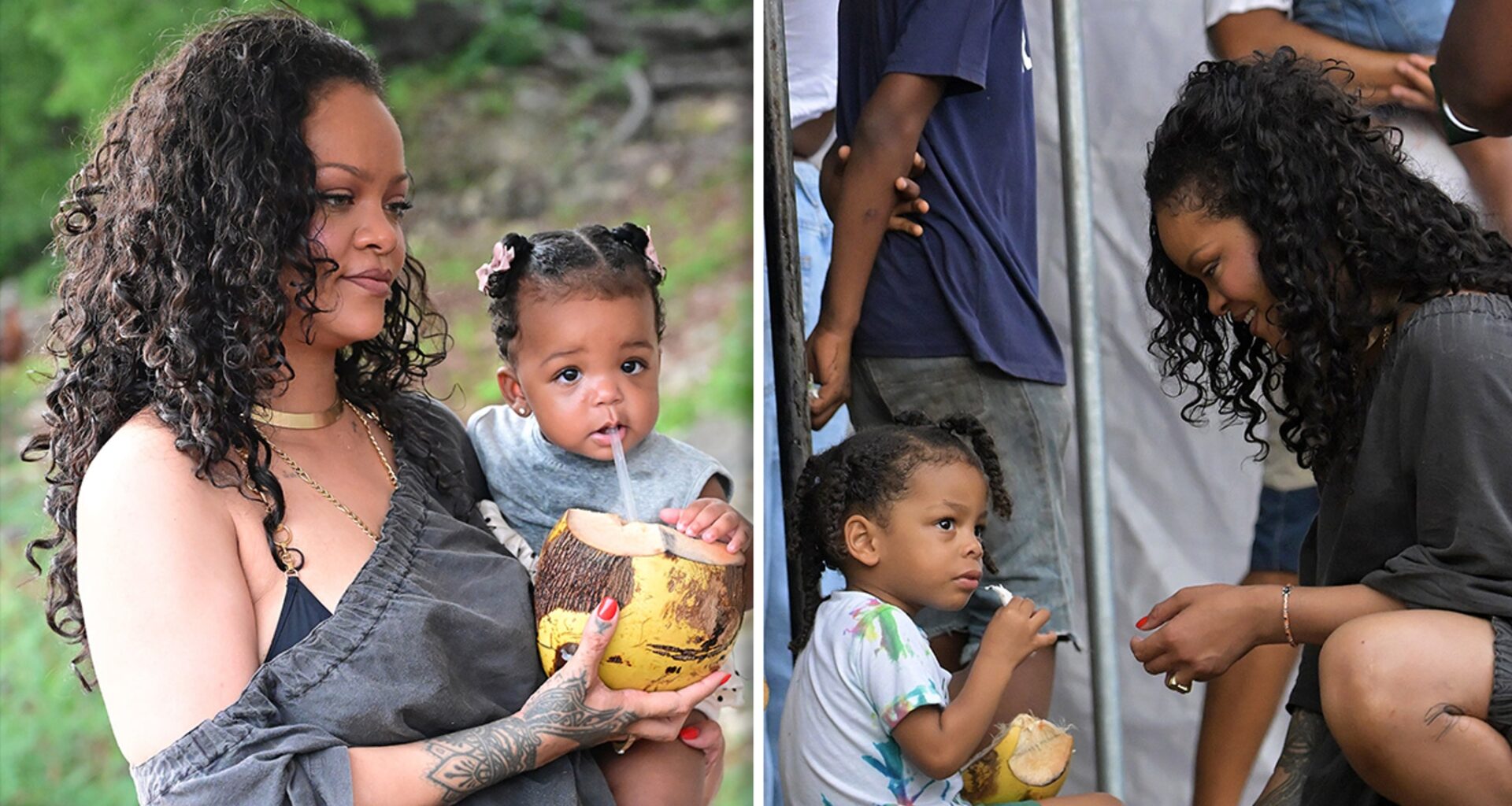 Rihanna Takes Kids on Trip to Barbados, Drinks Out of Coconut