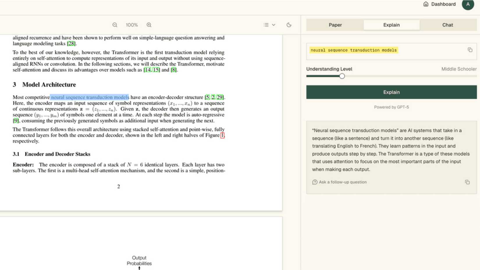 Explainpaper showing a paper being explained