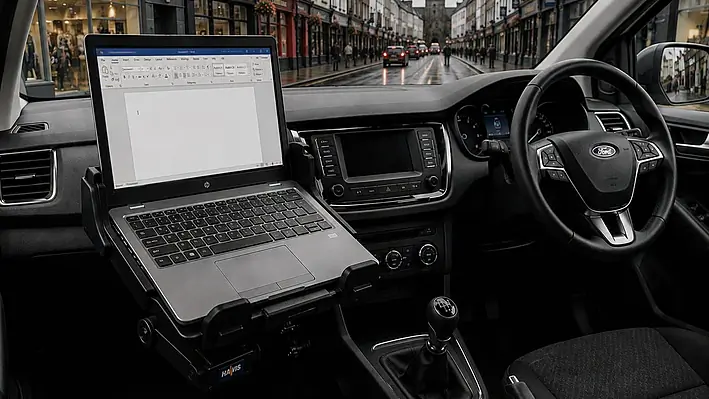 Gardaí catch driver with laptop in cradle, while document open