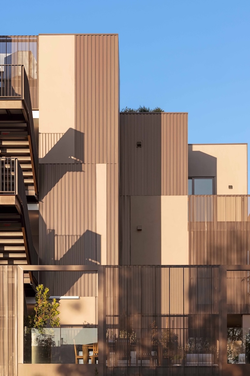 bronze corrugated metal wraps spf:architects' multifamily housing in west hollywood - 3