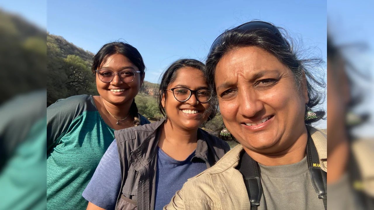 Sampurna, BV Aditi Prasad and Uma Ramakrishna, the researchers who tracked the elusive tigers in Ranthambore National Park, Rajasthan. Photo Credit: NCBS Sampurna, BV Aditi Prasad and Uma Ramakrishna, the researchers who tracked the elusive tigers in Ranthambore National Park, Rajasthan. Photo Credit: NCBS