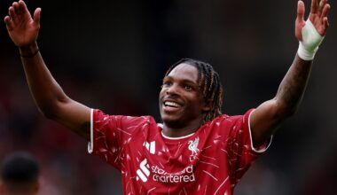 Jeremy Jacquet celebrates scoring Liverpool's second goal