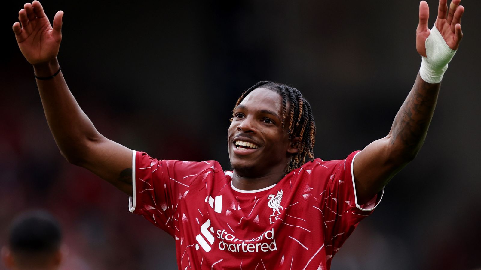 Jeremy Jacquet celebrates scoring Liverpool's second goal