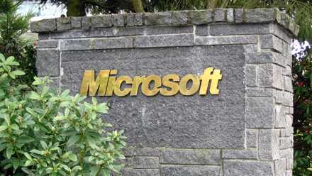The sign at a main entrance to the Microsoft corporate campus