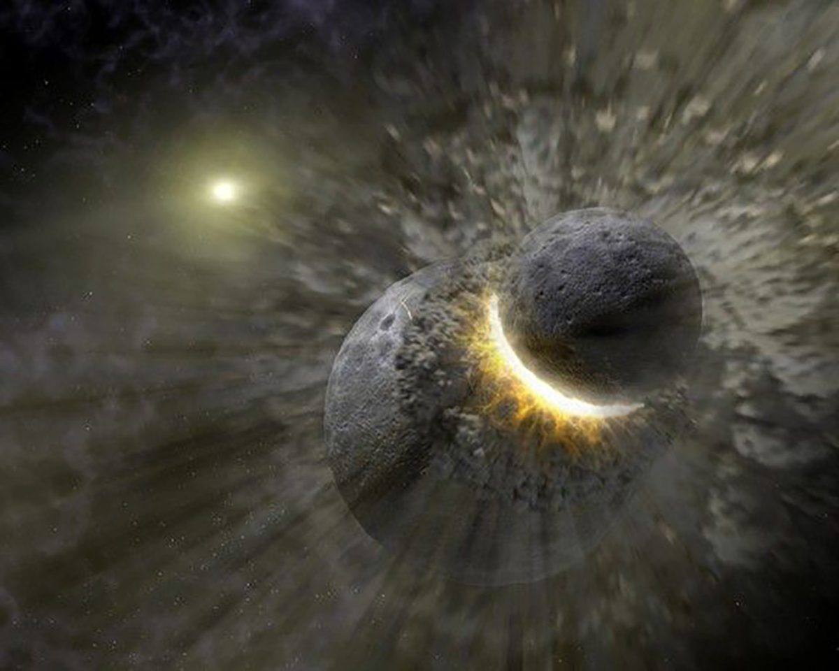 Earth’s Moon is thought to have formed when a Mars-like object called Theia smashed into Earth, flinging material into space that became the Moon. Credit: NASA
