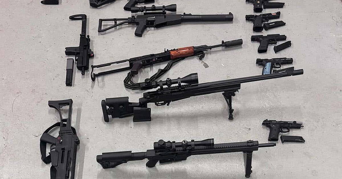 Two men arrested after 22 fake firearms and cannabis seized