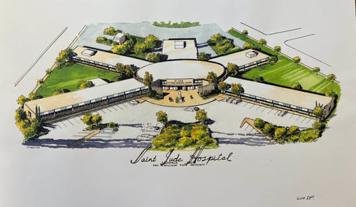 Paul R. Williams, Sketch for Saint Jude Hospital (now St. Jude Children’s Research Hospital), Memphis, TN, 1960. Courtesy Art Museum of the University of Memphis